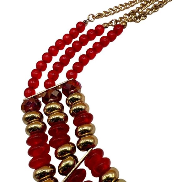 Vintage Napier Multi-Strand Red Bead & Gold-Tone Statement Necklace.  C14 - Picture 10 of 13